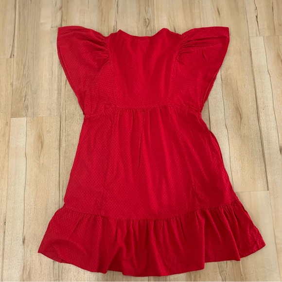 Ruffle Short Sleeve A-Line Dress - Knox Rose Red S Neck V - Picture 5 of 8